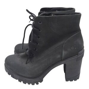 Timberland Boots Womens Size 11 Black Nubuck Lace Up Ankle Block Heel A2MR4